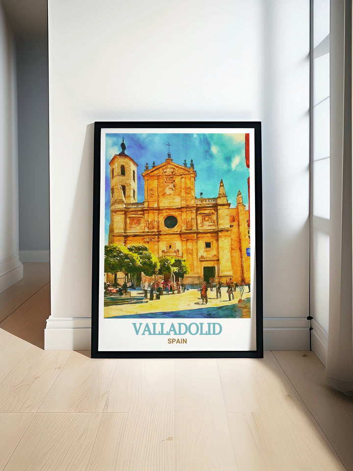 Display the beauty of Spains architecture with this Cathedral of Valladolid travel print. Featuring the iconic cathedrals intricate design, this Spain wall art adds a touch of elegance and cultural history to your home décor, making it perfect for art lovers and travelers alike.