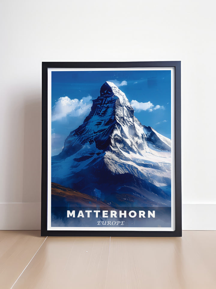 Matterhorn Snowboarding Poster showcasing the majestic Swiss Alps with classic ski resort design perfect for stylish mountain decor and gifts