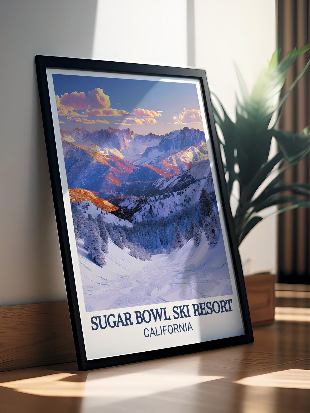 Framed Print of Sierra Nevada mountains brings the charm of vintage travel to your living room ideal for modern decor enthusiasts and winter sports lovers