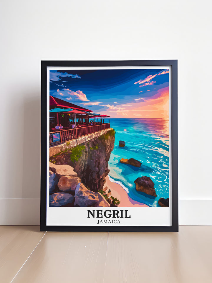 West End Cliffs canvas wall art depicting the dramatic cliffs and majestic views of Negril and Ricks Cafe. These travel canvas prints are perfect for Caribbean art enthusiasts who appreciate natural beauty. Enhance your living space with Negril Wall Art that captures stunning views of the Caribbean Sea.