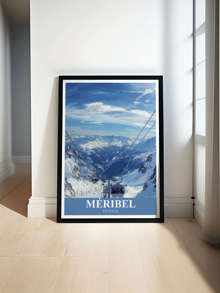 Mount Vallon modern prints capture the thrill of snowboarding in Meribel and Courchevel perfect for adding adventure to your home decor with vibrant snowboarding artwork