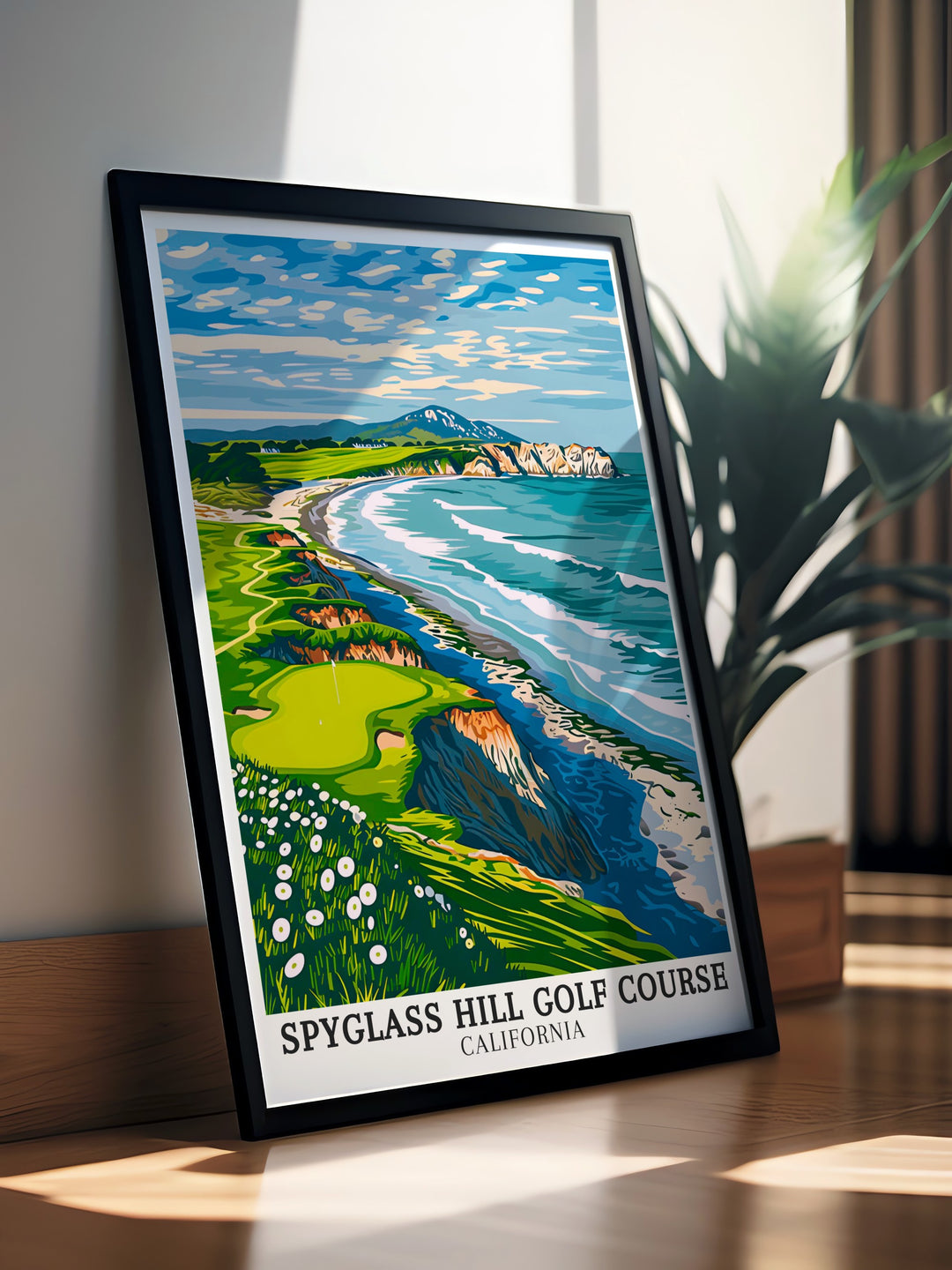 Golf course travel wall decor pieces capturing the breathtaking scenery of Spyglass Hill Golf Courses The Black Spot in Del Monte Forest, California. Perfect for those who love golf, these wall decorations add a touch of elegance to any room. Enjoy the vivid colors and detailed landscapes of the course through our high quality travel wall art.