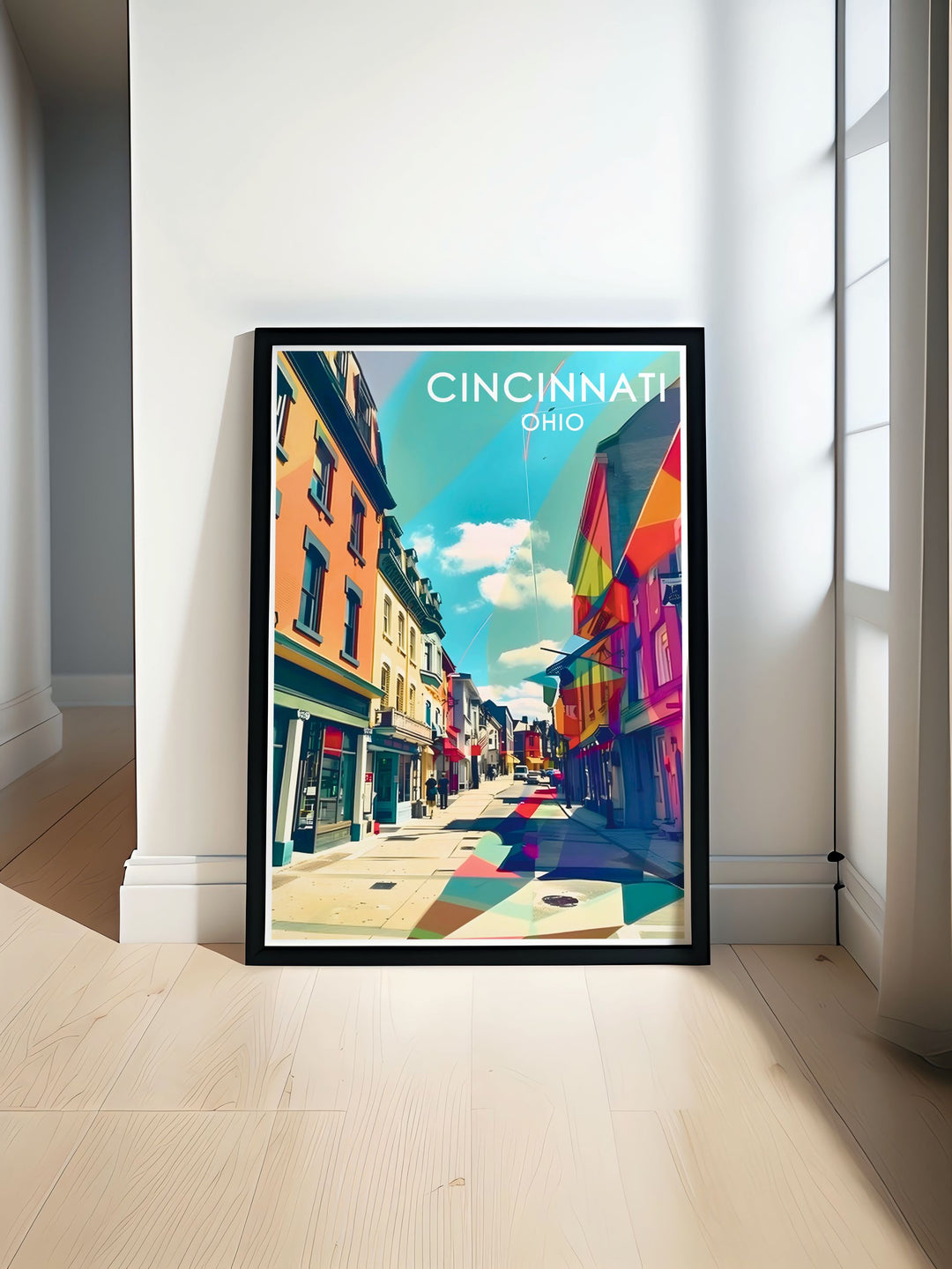 A stunning Cincinnati poster print that highlights the historic Findlay Market and the vibrant Cincinnati skyline. This travel print is perfect for those who appreciate Ohios landmarks and want a stylish addition to their home decor or a meaningful gift for someone who loves Cincinnati.