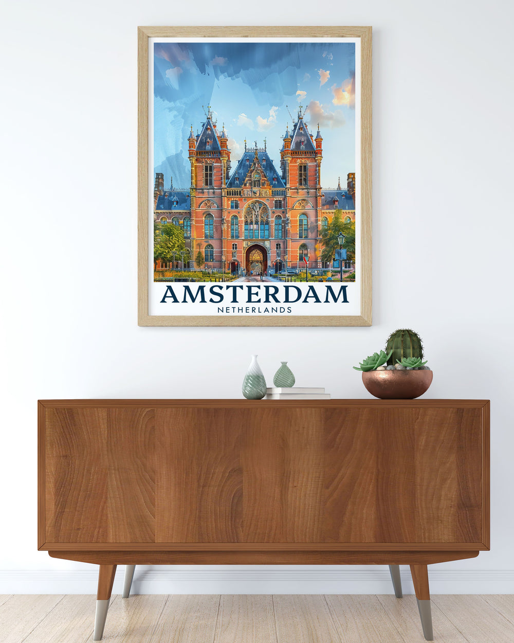 Captivating Amsterdam poster showcasing the Rijksmuseum with fine line details. This Amsterdam photo is a must have for those who appreciate detailed city prints. The Amsterdam art print brings the architectural beauty of the city into your living space.