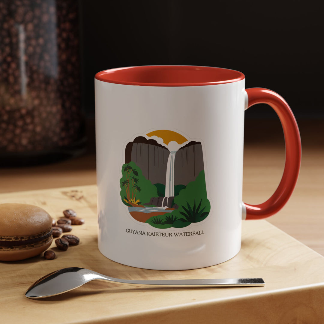 Celebrate the beauty of Guyana's Kaieteur Falls with this beautifully designed mug. Ideal for coffee or tea, the mug showcases the stunning waterfall in vivid detail. Durable and dishwasher safe, this mug is perfect for nature lovers.