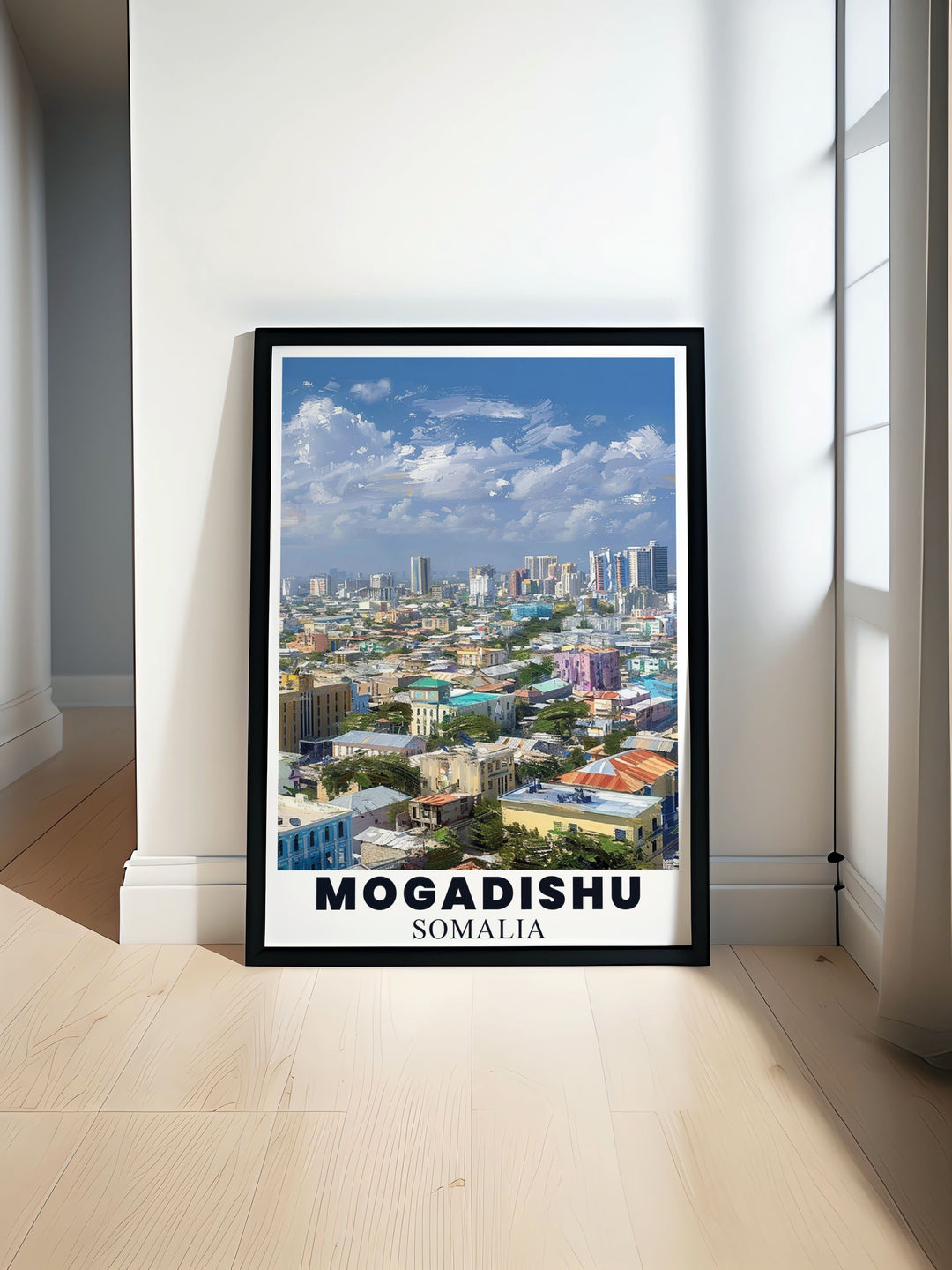 This Mogadishu City Poster Print captures the urban charm and architectural elegance of Somalias capital. Perfect for wall décor or as a gift, this travel art highlights Mogadishus skyline against the backdrop of Africas cultural richness. Ideal for those who love African cities.