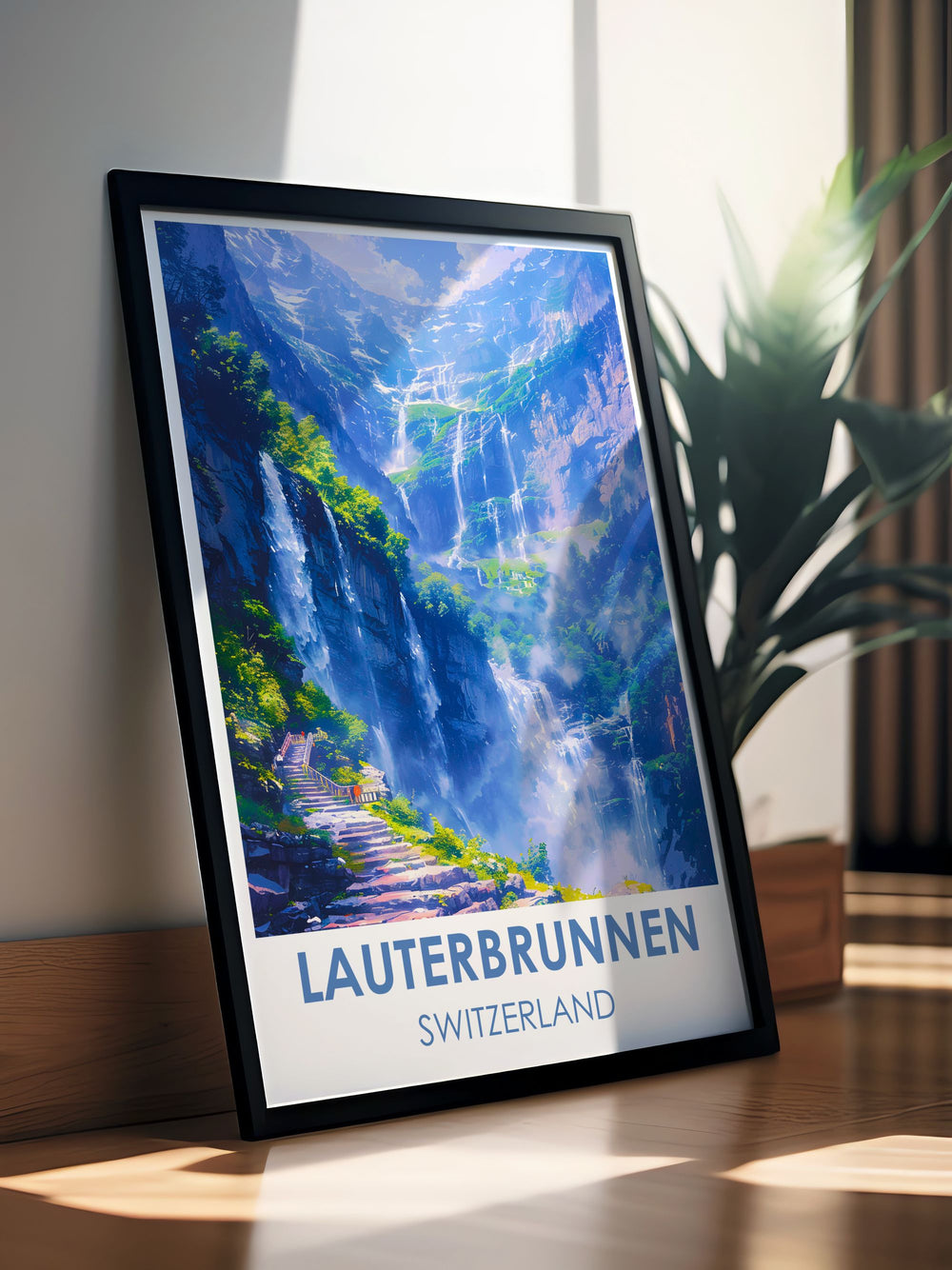 Trummelbach Falls Framed Print featuring stunning views of the powerful waterfall in Switzerland perfect for creating a sophisticated and serene atmosphere in your living space