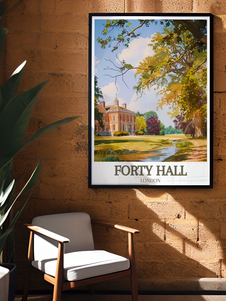 Forty Hall Museums historical exhibits and period furnishings are illustrated, inviting viewers to explore its Jacobean heritage.