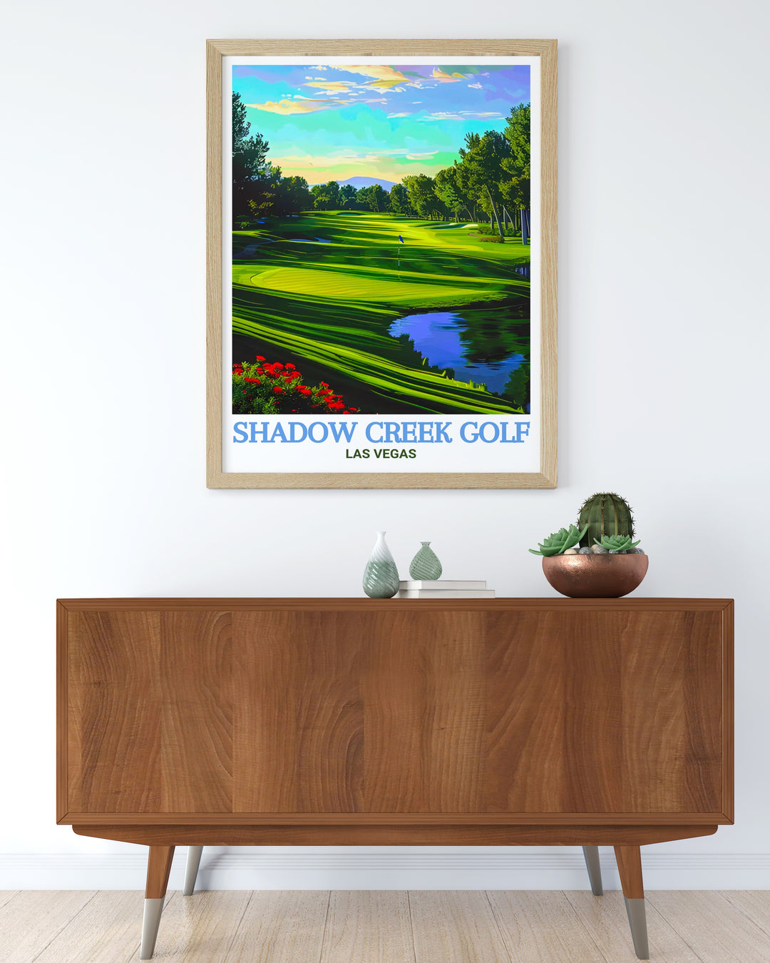 Canvas Art of Shadow Creek Golf Course, located near the Las Vegas Strip, offering a luxurious depiction of one of the worlds most exclusive golf courses. This artwork brings the beauty and challenge of Shadow Creek into your home, with its lush greens, reflective ponds, and expertly crafted holes. Perfect for adding a touch of sophistication to any room, this canvas art captures the spirit of the game and the allure of its settings.