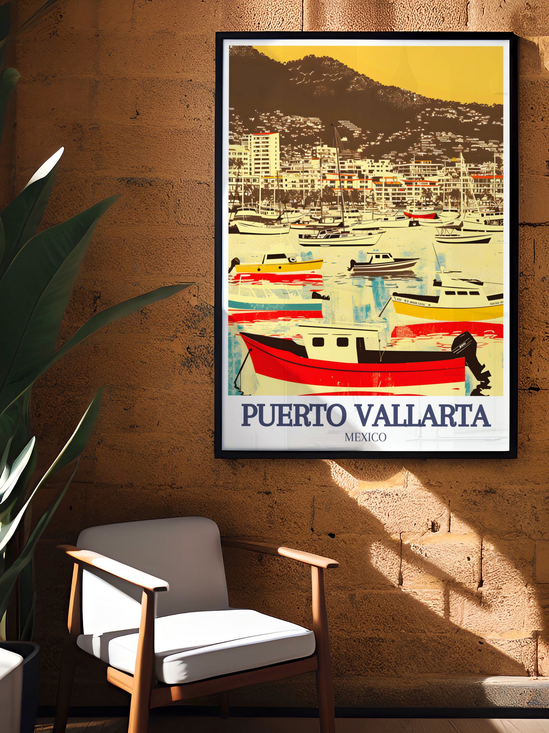 Travel Poster Print of Puebla offering a vivid depiction of bustling markets and iconic landmarks with Puerto Vallarta Marina Pacific Ocean perfect wall decor for any setting