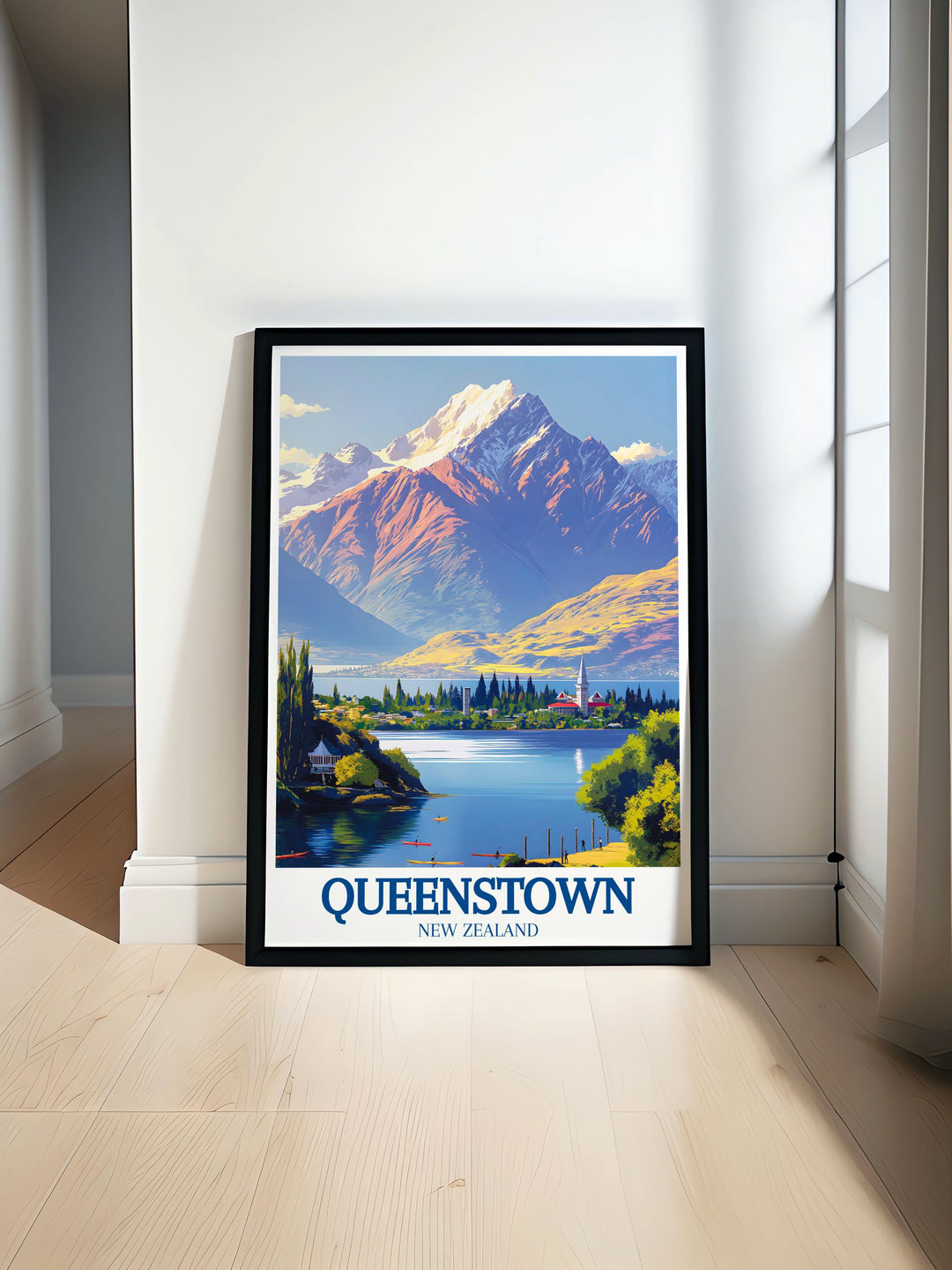 Queenstown print showcasing The Remarkables Lake Wakatipu in a detailed black and white fine line design perfect for enhancing home or office decor ideal for gifts such as anniversary birthday or Christmas featuring intricate city print and botanical garden scenes