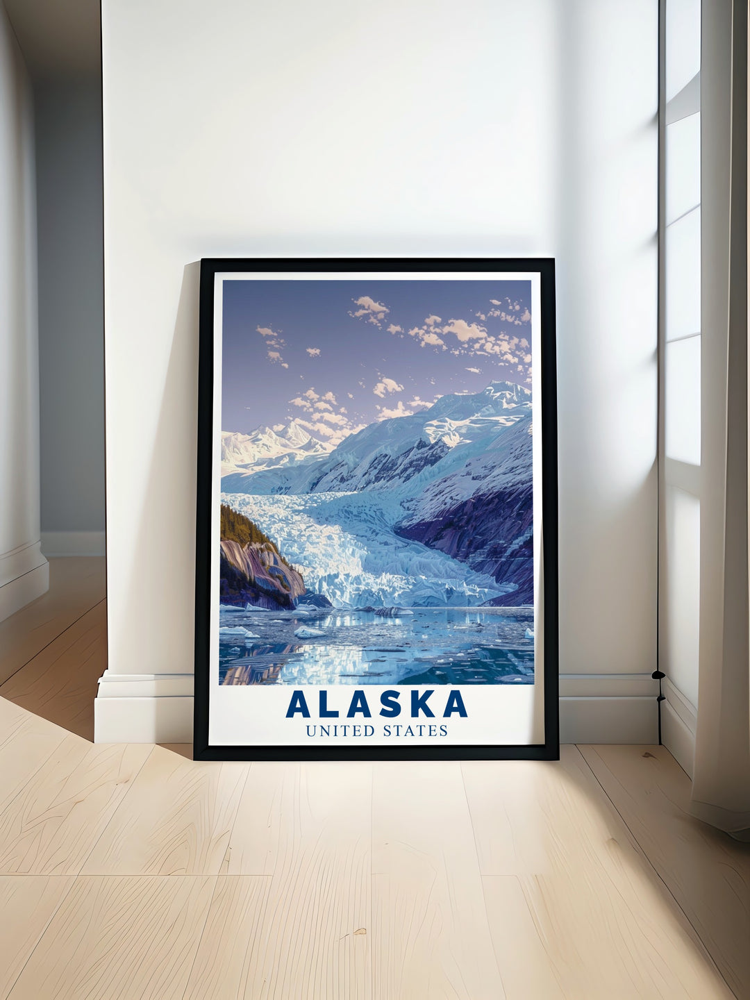 The Mendenhall Glacier poster brings the awe inspiring beauty of Alaskas glaciers into your home. Perfect for adventurers, nature lovers, or anyone captivated by Alaskas wild landscapes, this print is a timeless piece that elevates any decor.