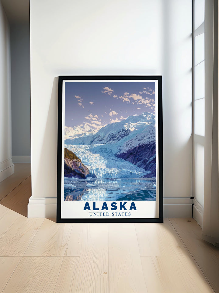 The Mendenhall Glacier poster brings the awe inspiring beauty of Alaskas glaciers into your home. Perfect for adventurers, nature lovers, or anyone captivated by Alaskas wild landscapes, this print is a timeless piece that elevates any decor.