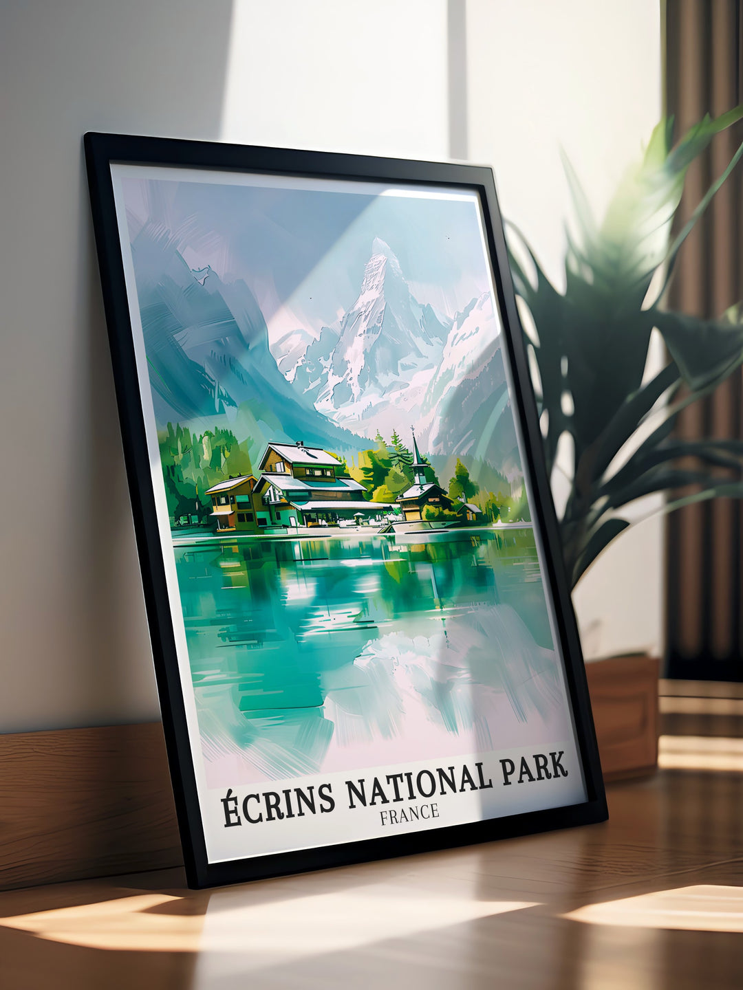 France Travel Art of Ecrins National Park with Barre des Ecrins and Lac Leman presented in a sleek design perfect for stylish and sophisticated decor