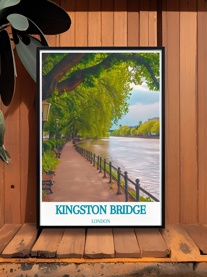 Showcasing the architectural elegance and historical significance of Kingston Bridge, this travel poster is a perfect addition to any wall art collection.