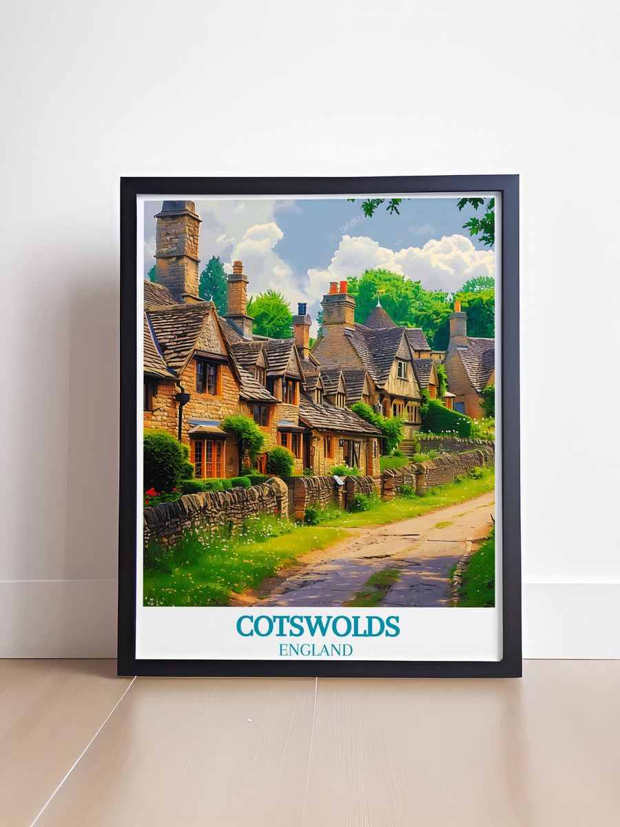 Celebrate the historical significance of Bibury with a fine art print that reflects its quaint streets and iconic cottages, making it a captivating focal point for any decor.