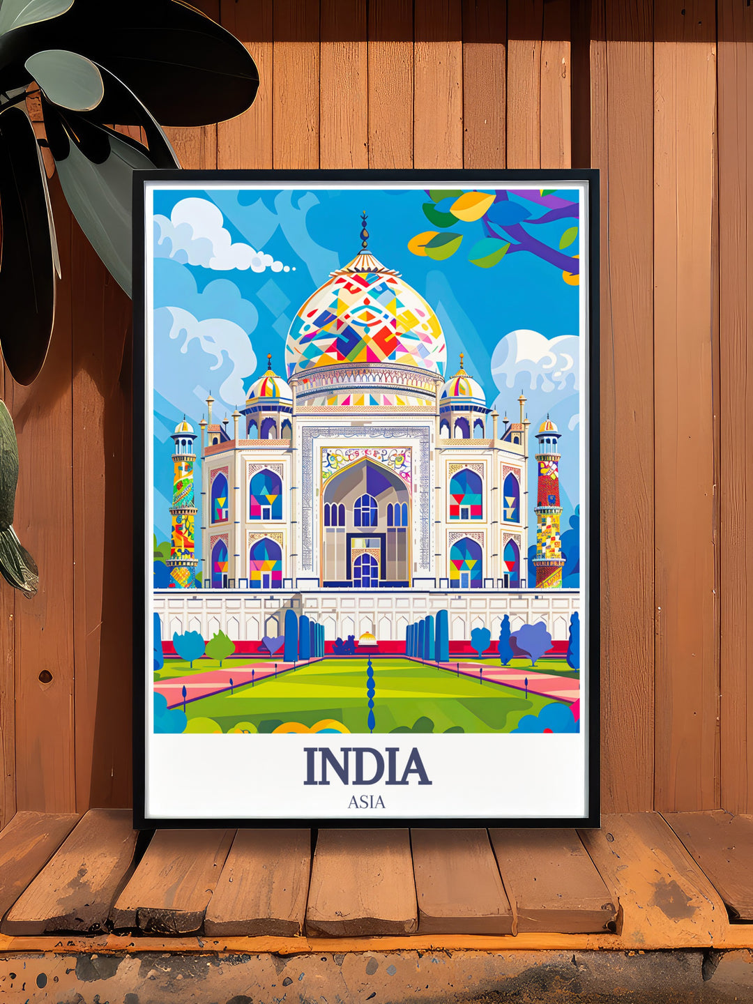 Capture the elegance of Indias Taj Mahal with this artistic travel poster. A beautiful piece for your home or office, it celebrates one of the Seven Wonders of the World and makes for a meaningful gift.