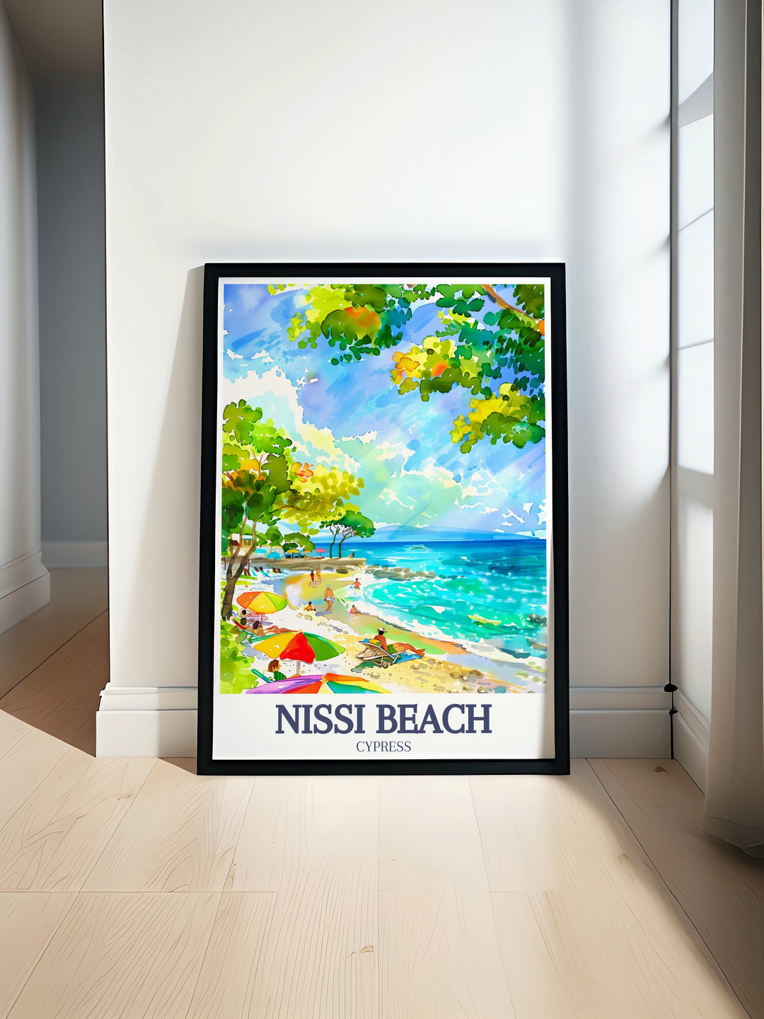 This Nissi Beach art print captures the essence of Cypruss most famous beach, making it a perfect addition to your home decor. With its vivid colors and serene imagery, this travel print is ideal for those who love beach scenes and coastal vibes.