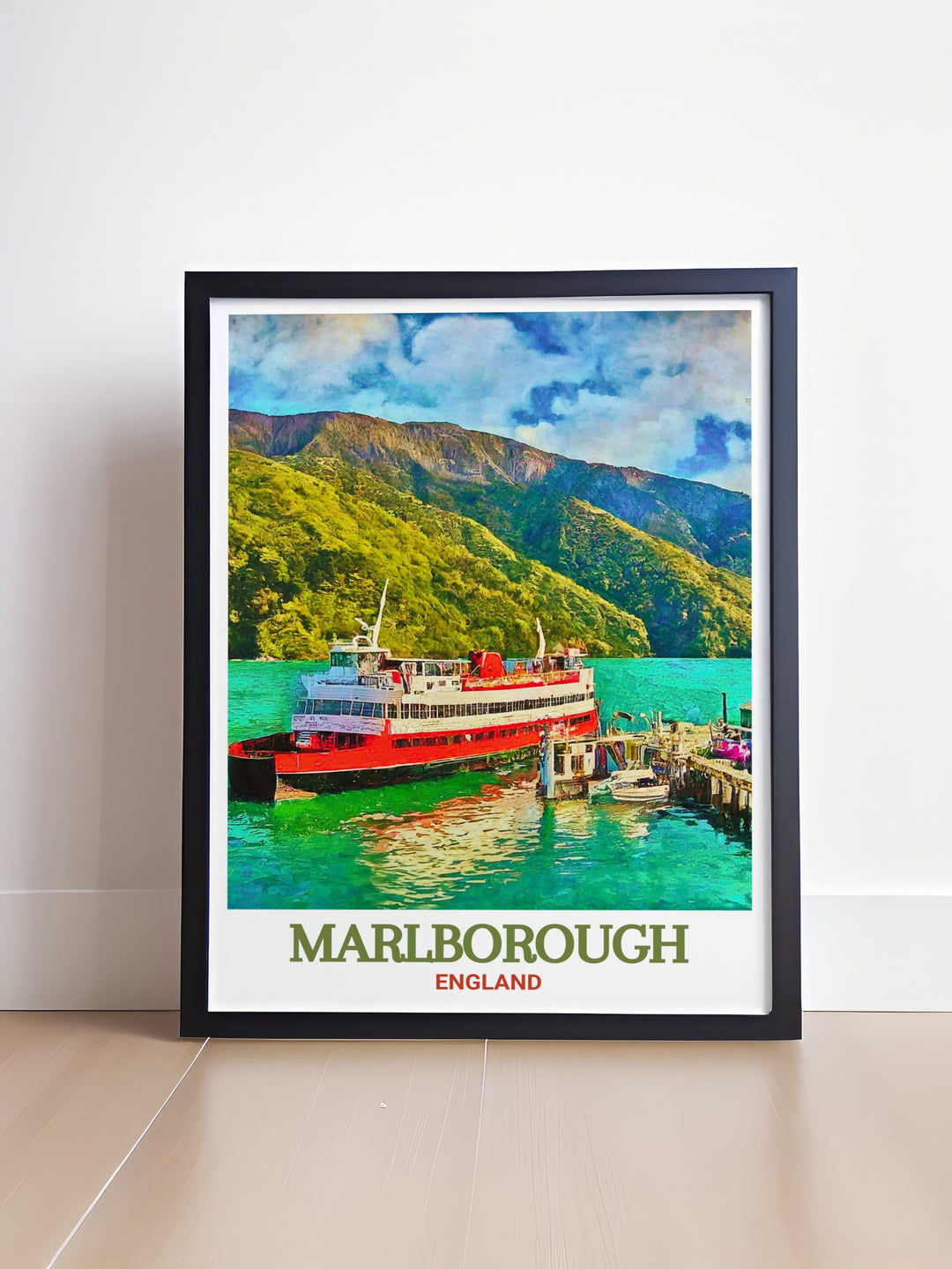 Decorative art print of Picton in Marlborough, capturing the essence of this charming town. Ideal for enhancing your home with natural beauty. The vibrant imagery provides a glimpse into the serene landscapes of Picton.