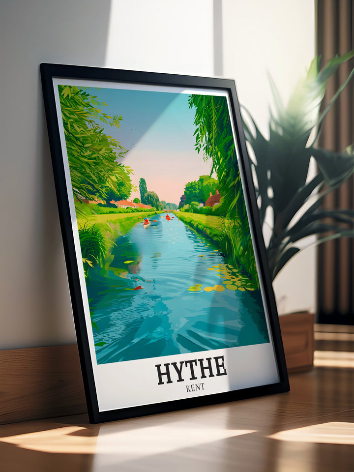 Elegant Hythe military canal Old Cliff Line wall art that showcases the serene Kent landscape. A perfect gift for art lovers and those who appreciate the peacefulness of coastal scenery in their home decor.