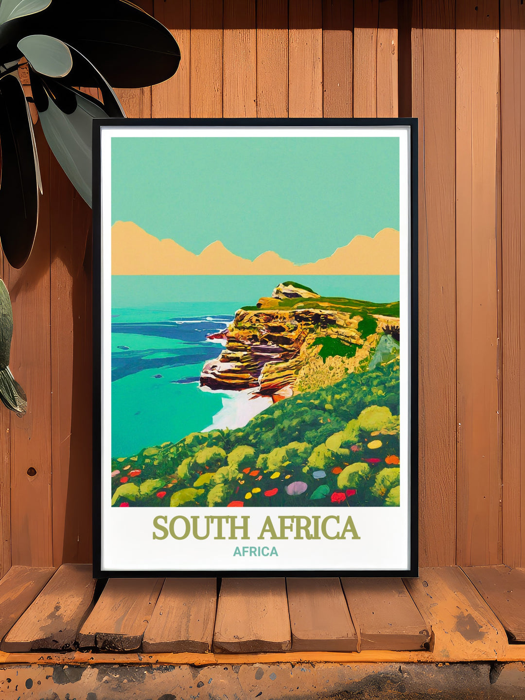 Lions Head travel poster depicting the striking profile and panoramic views of Cape Town. This print celebrates the unique geography and stunning vistas, making it a perfect addition to your collection of scenic South African landscapes.