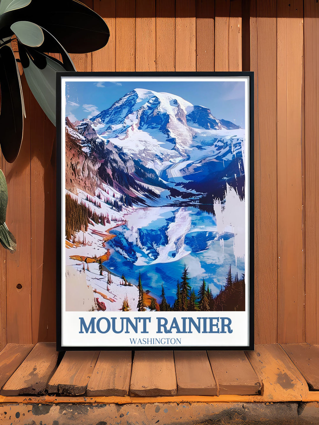 Elegant home decor with vibrant Washington Wall Art featuring Mount Rainier and the breathtaking Nisqually Glacier and Nisqually Vista Loop perfect for modern interiors