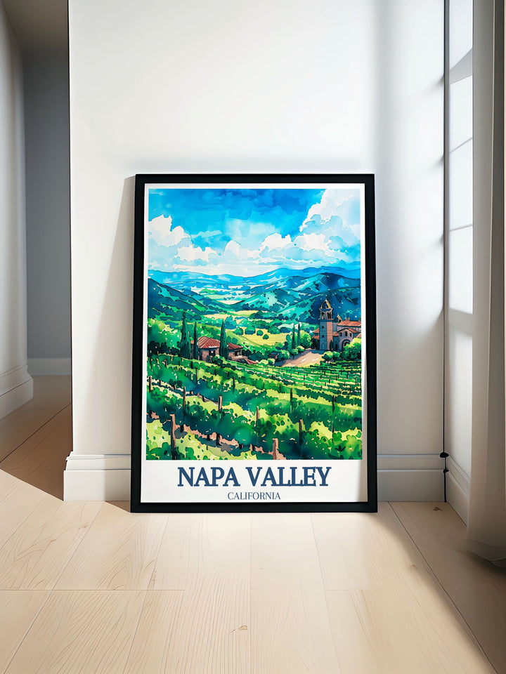 Napa Valley Print featuring lush vineyards with the Mayacamas and Vaca mountain ranges in the background perfect for adding elegance to any room with its stunning black and white street map design