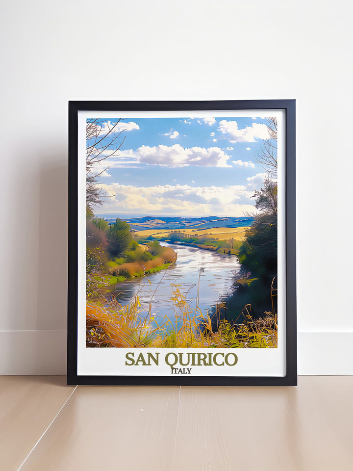 San Quirico Archway Colorful Wall Art brings the beauty of Italy into your home. Paired with Orcia River stunning prints it offers a cohesive and elegant decor display. This travel print is perfect for living rooms and personalized gifts for friends and loved ones.