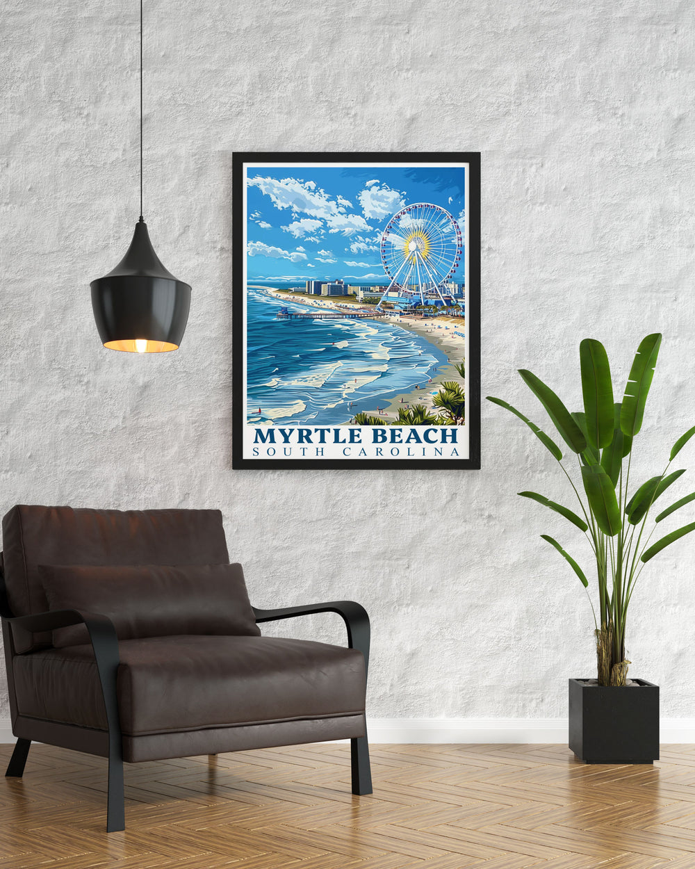 Elegant Myrtle Beach Art showcasing the beauty of the coastal city SkyWheel with botanical garden elements ideal for modern decor