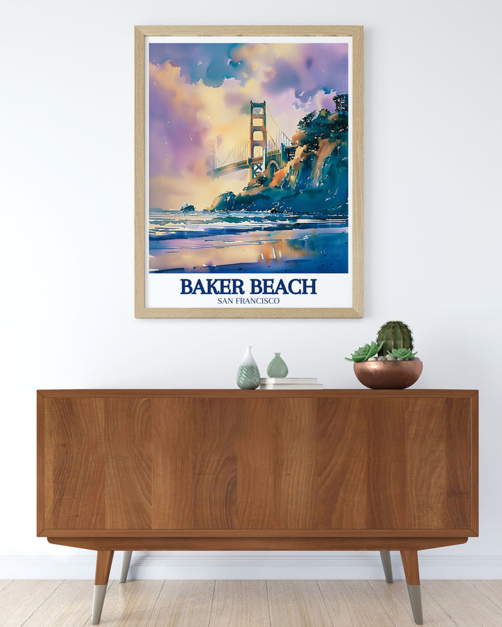 Pacific Ocean Wall Decor bringing the serene and powerful presence of the Pacific Ocean into your home, with views from Baker Beach and the Golden Gate Bridge. The artwork is perfect for those who love the ocean and wish to create a calming and inspiring environment in their living space