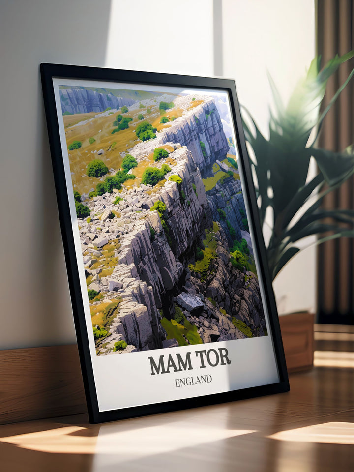 Peak District poster featuring Mam Tor landslip and Great Ridge peaks ideal for creating a stunning living room decor or a unique gift for outdoor enthusiasts