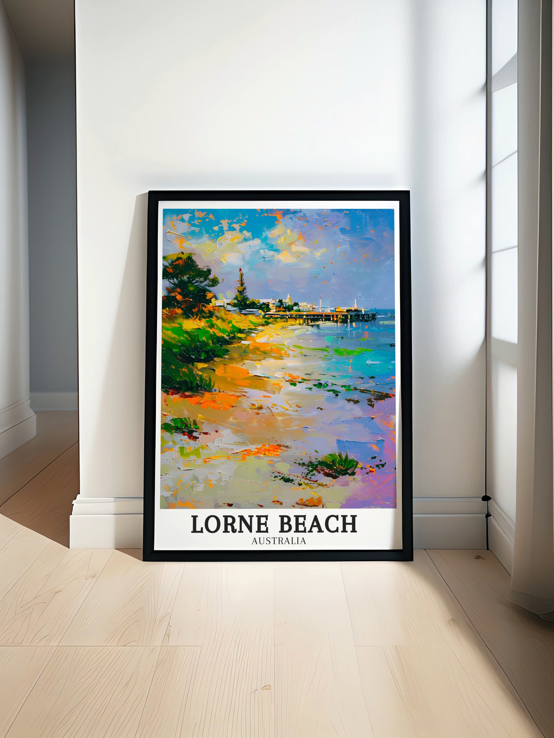 Lorne Beach Poster Print featuring Lorne Pier Great Ocean Road brings a serene touch to your home decor perfect for Australia wall art lovers this print showcases the beautiful coastal landscape of Lorne Beach and the iconic pier along the Great Ocean Road