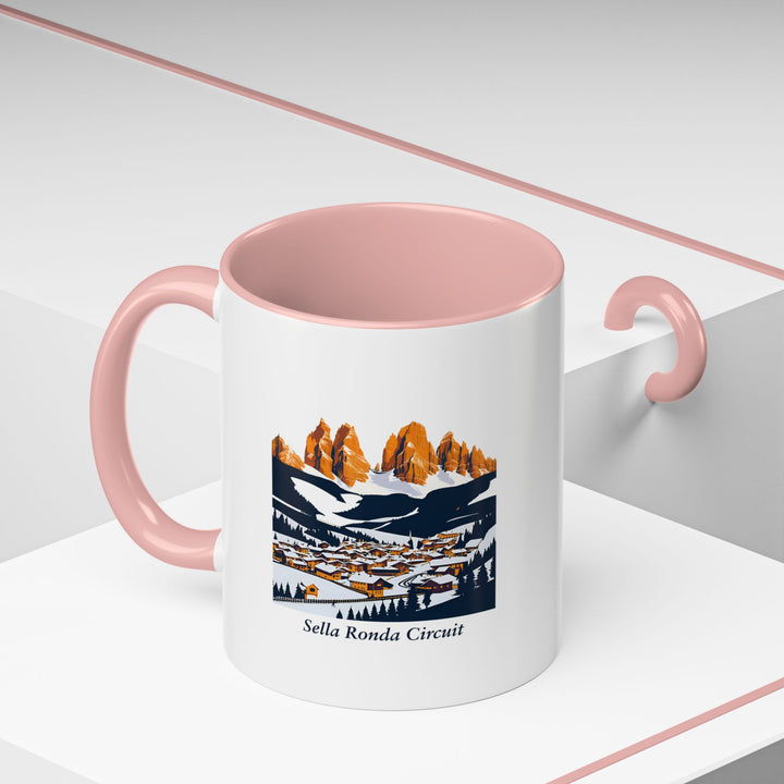 The Sella Ronda Circuit mug features stunning artwork inspired by the Dolomites, perfect for anyone who enjoys skiing or mountain adventures. Made from durable ceramic, it is microwave and dishwasher safe, offering both practicality and style.