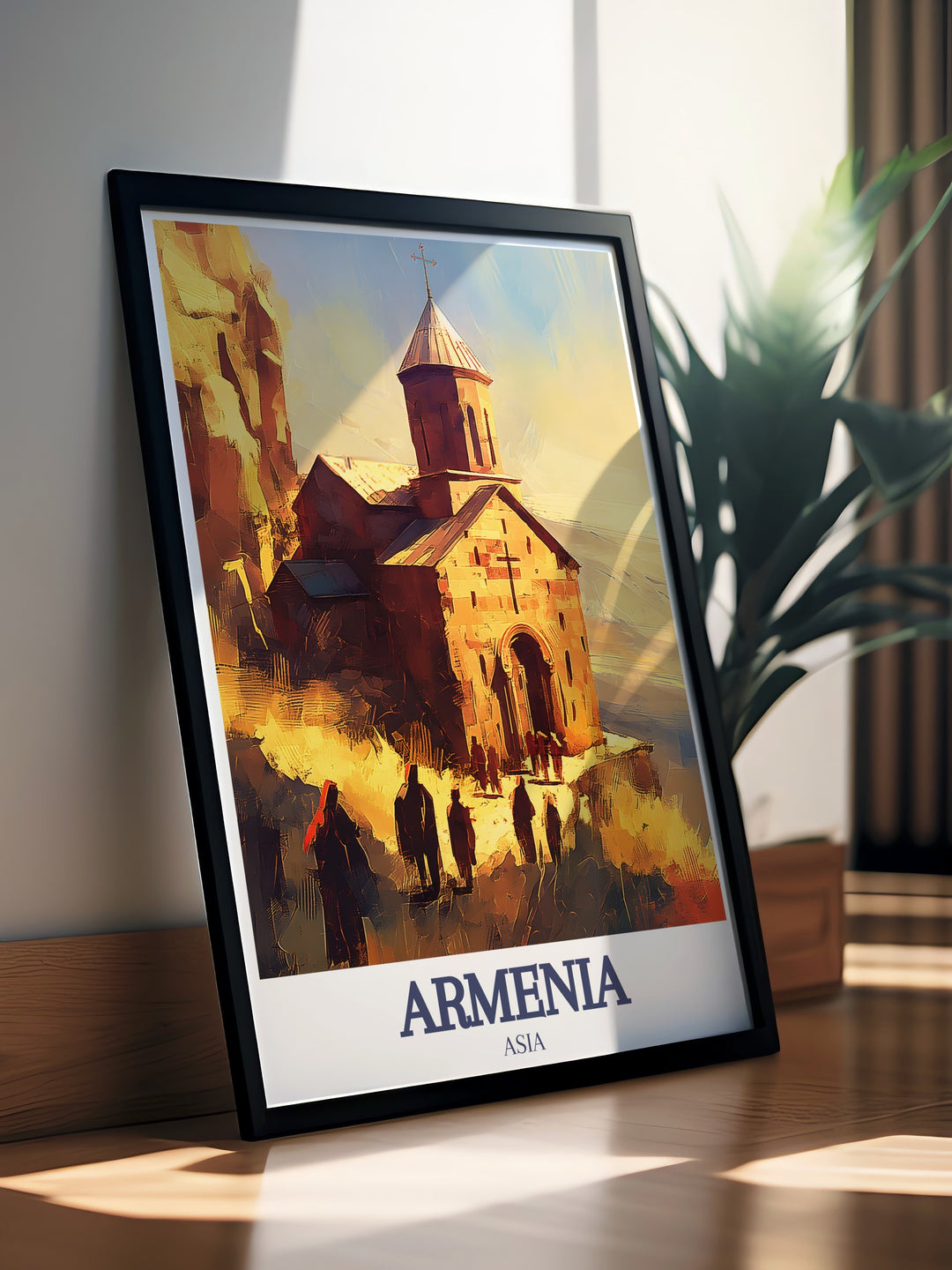 Armenia wall art brings the stunning landscape of Noravank at Amaghu into your home. With its majestic cliffs and rich history, this travel poster is perfect for adding a touch of Armenian culture and spirituality to any room.