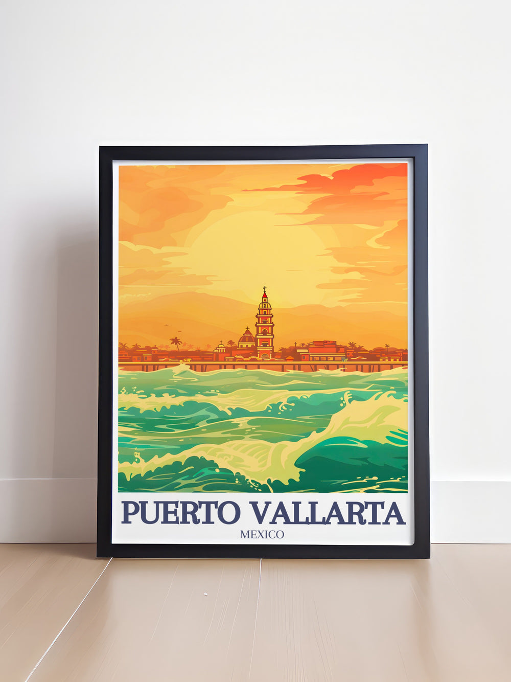 Featuring the charm of Puerto Vallarta, this minimalist art print captures the Malecón boardwalk and the Church of Our Lady of Guadalupe in fine detail. Its an ideal gift for travelers and those who appreciate modern, sleek decor.