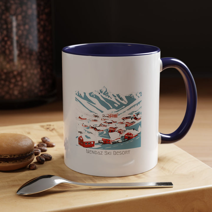 A beautifully designed Nendaz Mug featuring the stunning Swiss Alps and ski slopes. This durable ceramic mug is microwave-safe and dishwasher-safe, making it perfect for daily use while offering a breathtaking design for mountain enthusiasts.