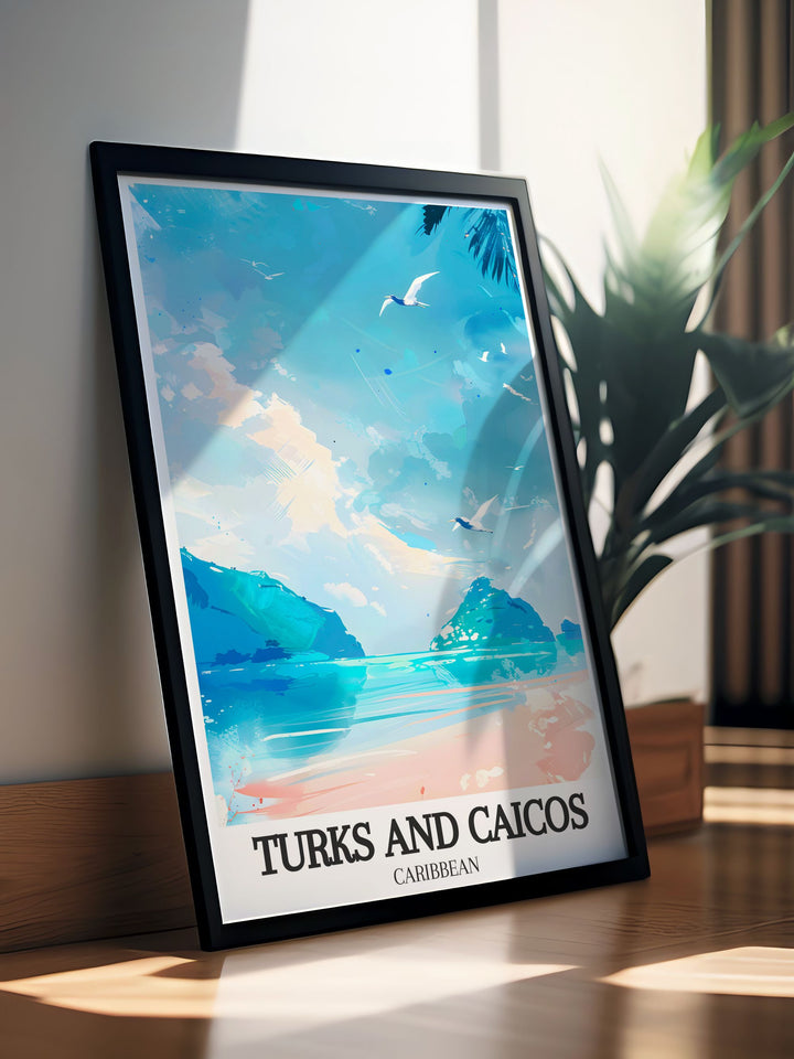 This wall poster of Chalk Sound National Park in Turks and Caicos features the tranquil turquoise waters of the Caribbean. Its a perfect gift for anyone who wants to remember their time on the islands or dreams of visiting.