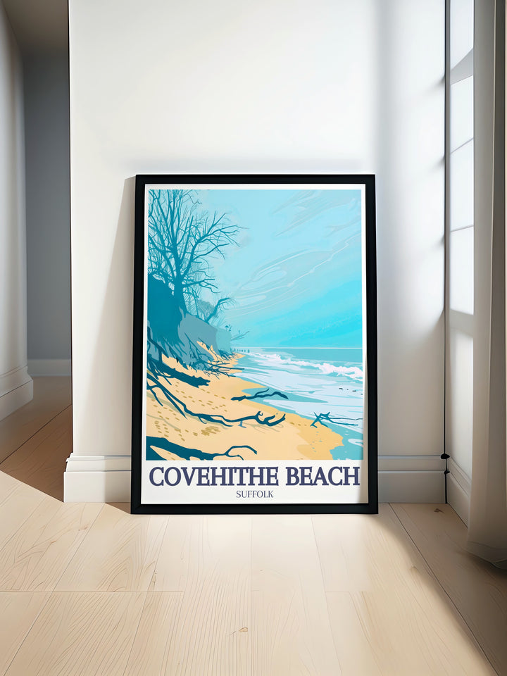 This Covehithe Beach wall print captures the untouched beauty of Suffolks coastline, offering a peaceful view of the North Seas calm waves. Ideal for coastal enthusiasts, this travel art brings a tranquil piece of Covehithes charm into any space.