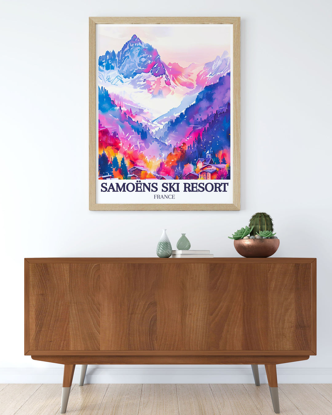 Vintage Ski Poster showcasing Mont Blanc Grand Massif French Alps capturing the timeless appeal of Morillon Ski Resort and Sixt Flaine Samoens a must have for any winter sports lover