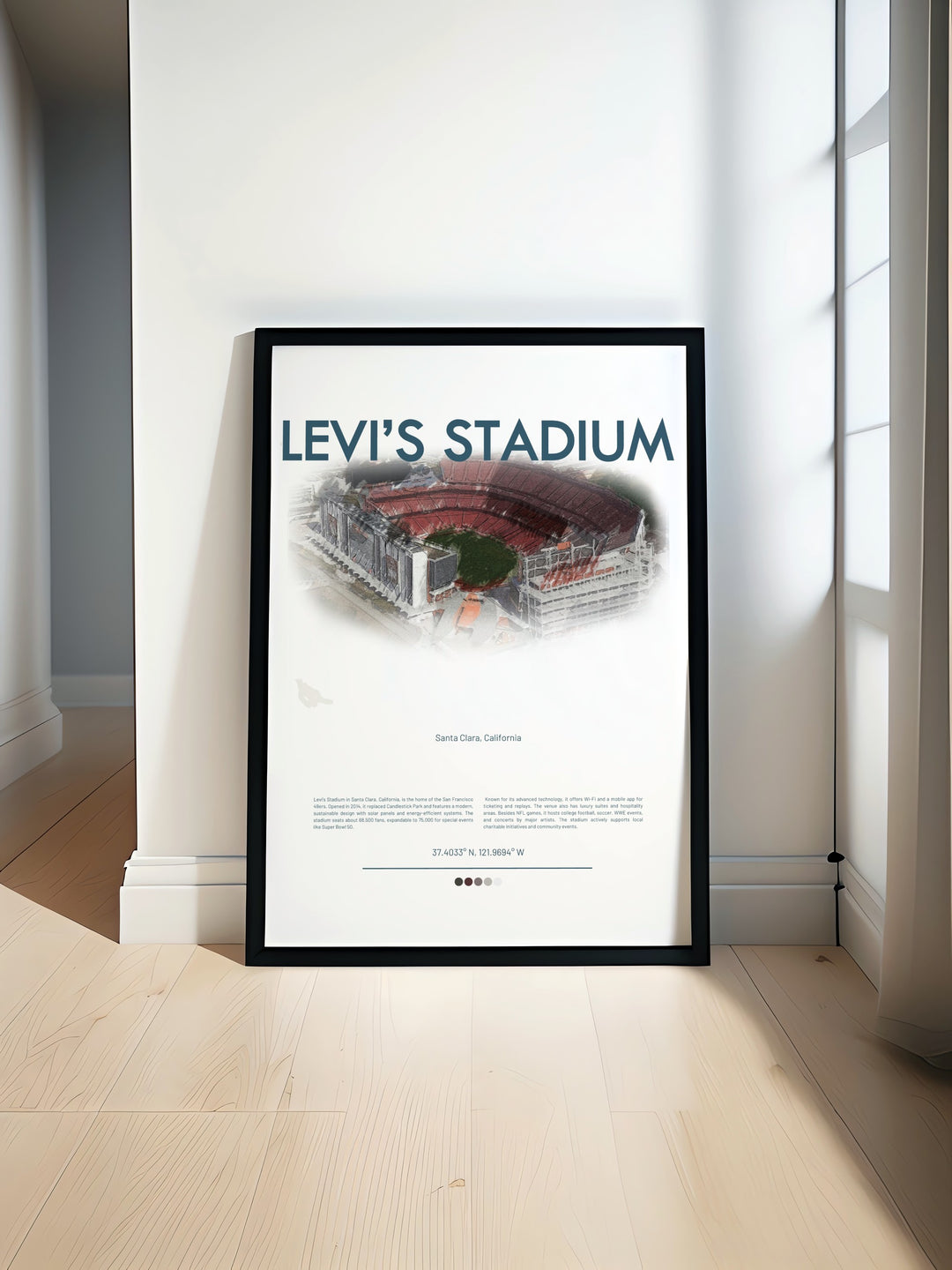 Exciting Travel Poster featuring Deebo Samuel Nick Bosa and George Kittle with Levis Stadium a perfect 49ers Print for any San Francisco 49ers fan looking to celebrate their favorite team with vibrant and dynamic artwork in their home or office