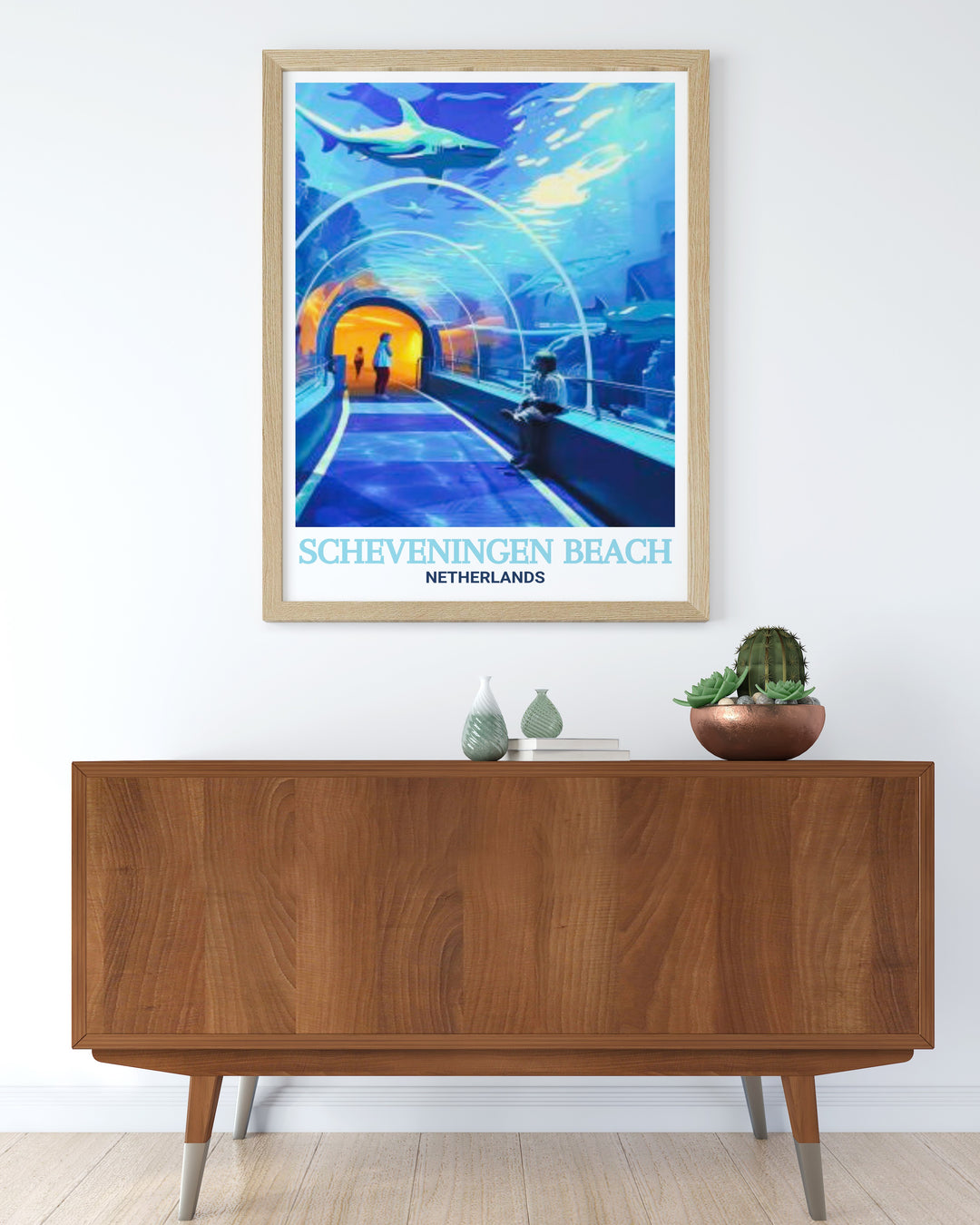 A detailed art print of Scheveningen Beach in the Netherlands, capturing the expansive sandy shores and the lively atmosphere that makes it a popular destination. This artwork is perfect for adding a coastal touch to your home decor.