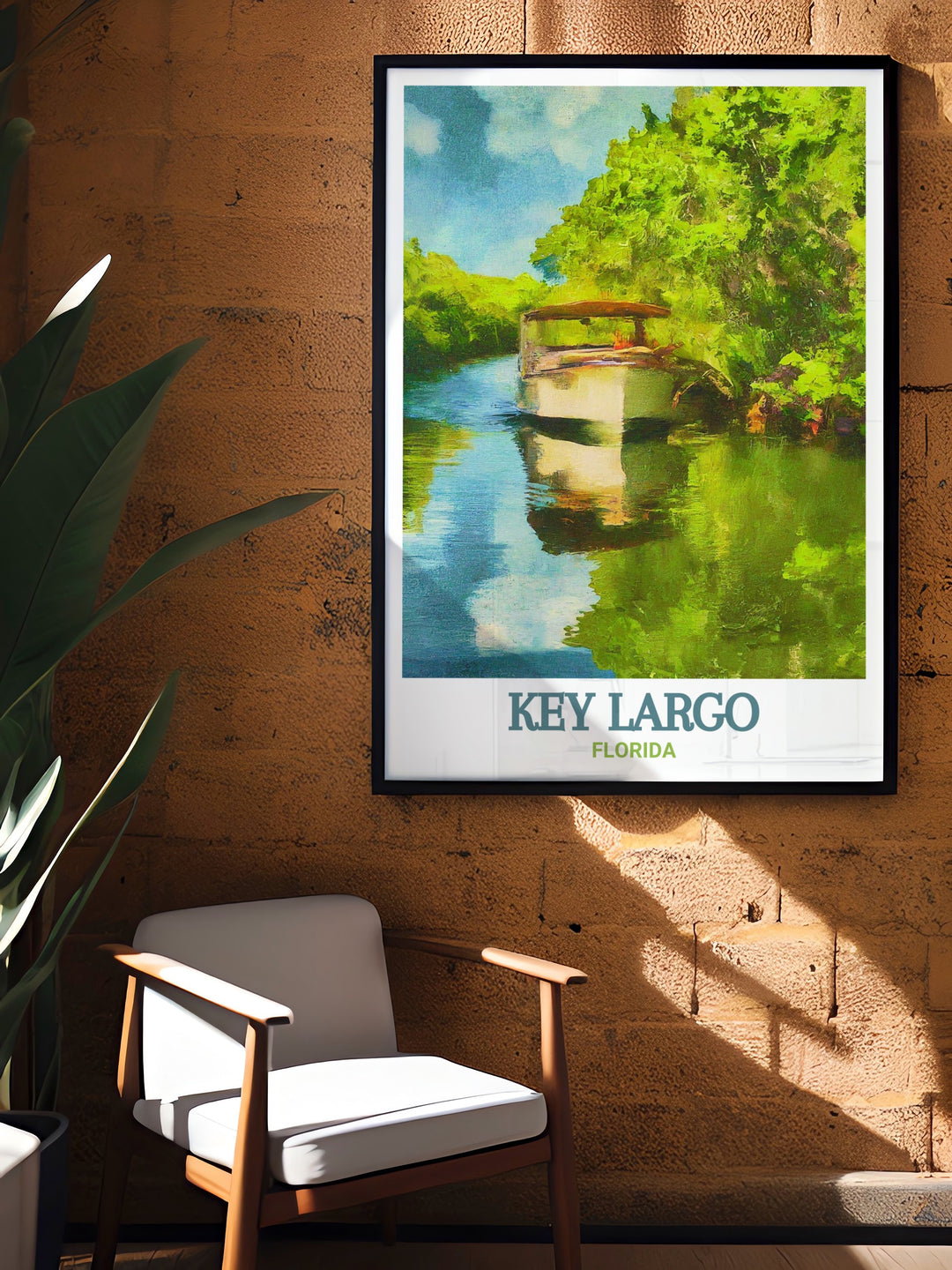 Key Largo travel print and African Queen Canal Cruise artwork bring a piece of Florida paradise into your space with modern decor options that add a touch of adventure and relaxation perfect for lovers of Florida travel prints and elegant home decor.