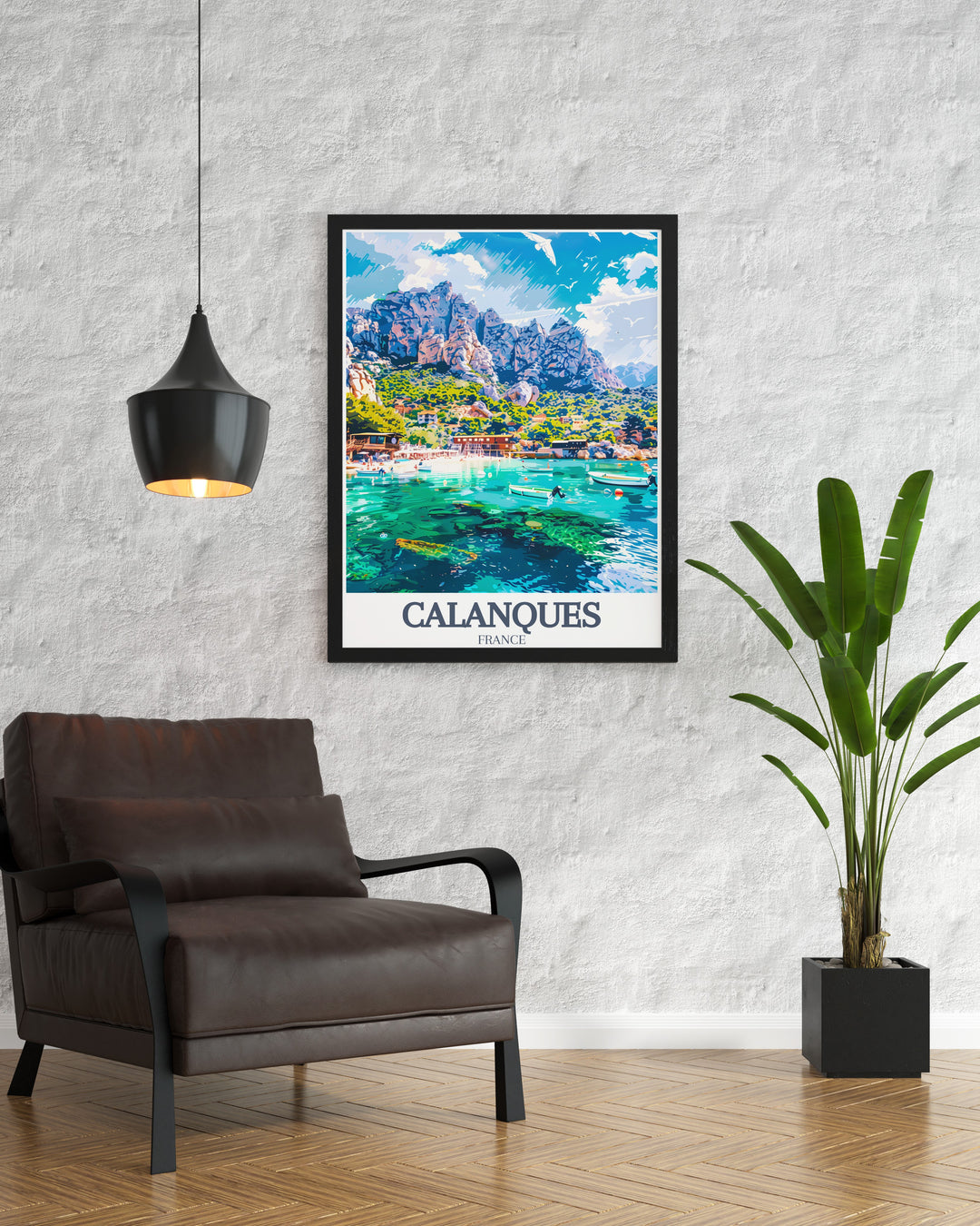 Marseille wall art featuring Calanque dEnVau and Calanque de Sormiou offers a stunning view of the French Mediterranean coast perfect for adding a touch of France art and Mediterranean decor to your living room bedroom or office.