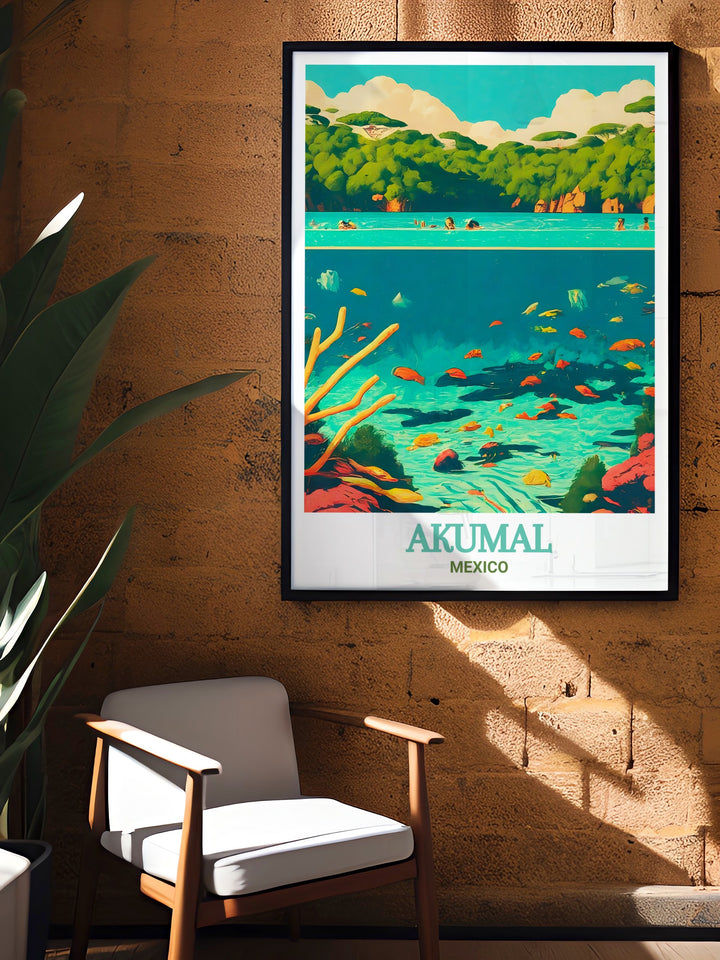 Akumal Decor featuring a detailed city print of Yal Ku Lagoon a perfect wall decor for any stylish home