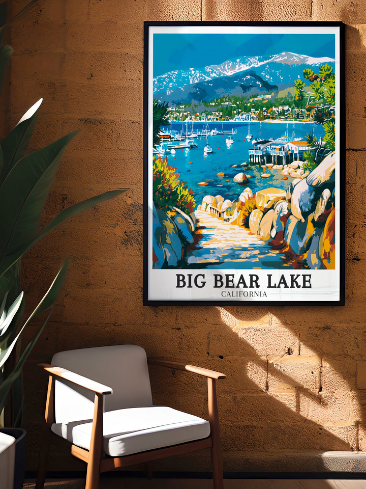 High quality canvas art of Big Bear Marina capturing the vibrant activity and scenic views of this lakeside hub perfect for adding a dynamic element to your living space