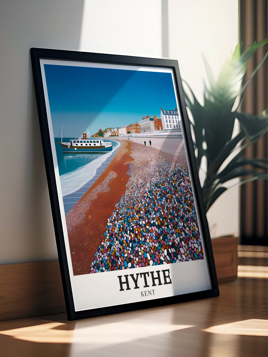 Stunning Hythe Beach and Hythe Seafront artwork that brings the calm beauty of Kent to your walls. Ideal for modern living rooms or as a thoughtful gift for those who appreciate coastal landscapes and unique travel prints.