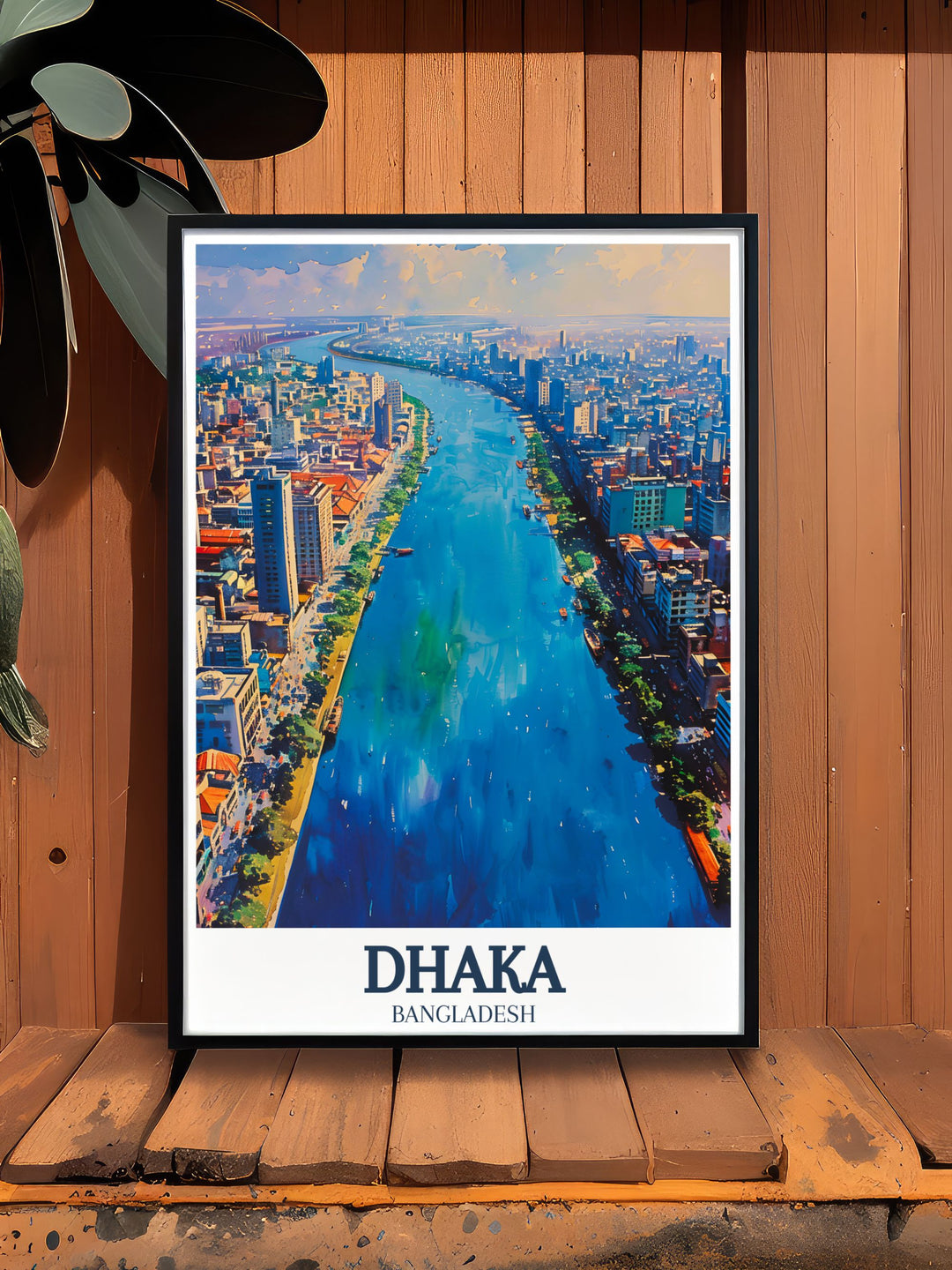 Unique Buriganga river Dhaka vintage print offering a colorful and artistic depiction of the river and city perfect for transforming any room with cultural charm.