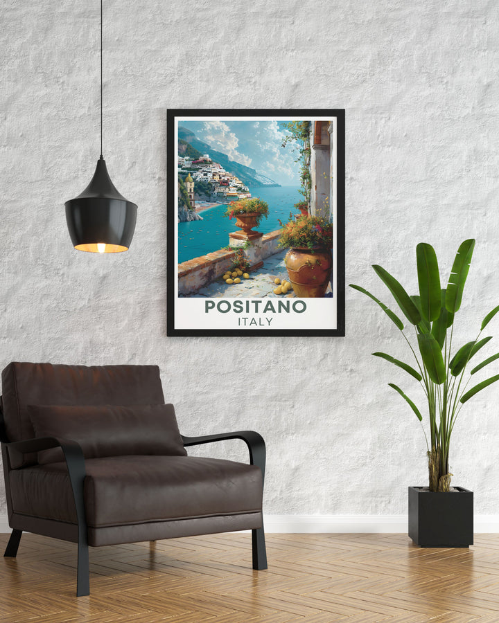 Transform your living space with this Positano Wall Art featuring Via Positanesi dAmerica, a captivating print that brings the beauty of the Amalfi Coast to your home, ideal for Italy lovers and home decor enthusiasts.