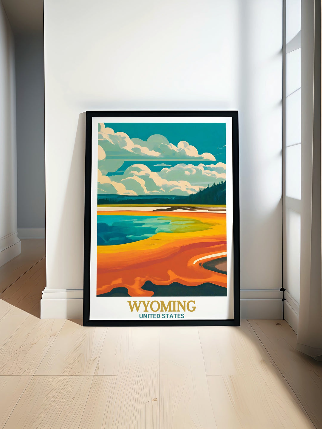 Jackson Hole Poster showcasing the iconic Tetons and Corbets Couloir paired with Yellowstone National Park Modern Prints perfect for adding adventure and natural beauty to your home decor