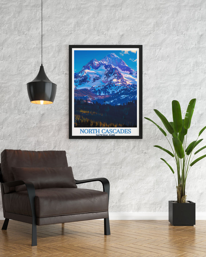 Modern print of Mount Shuksan featuring the iconic peak of North Cascades National Park perfect for nature enthusiasts and sophisticated living room decor